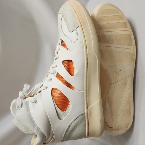 Alexander McQueen X Puma Hightop White and Orange Sneakers (M Size 10) - Picture 9 of 16